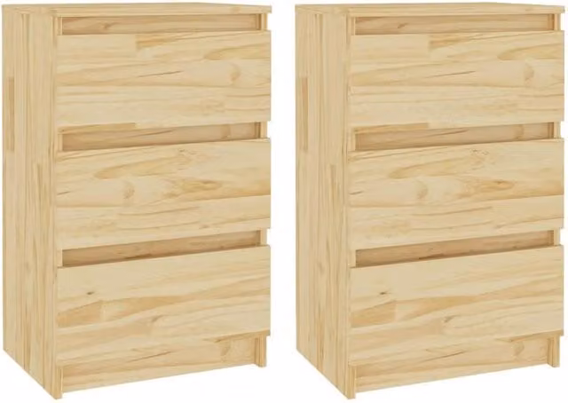 Berkfield Home Set of 2 Solid Pine Wood Bedside Cabinets in Tan, W/D/H: 40 x 29.5 x 64 cm