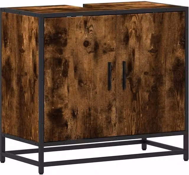 Berkfield Home Smoked Oak Bathroom Sink Cabinet, Brown, W: 65 cm, D: 33 cm, H: 60 cm