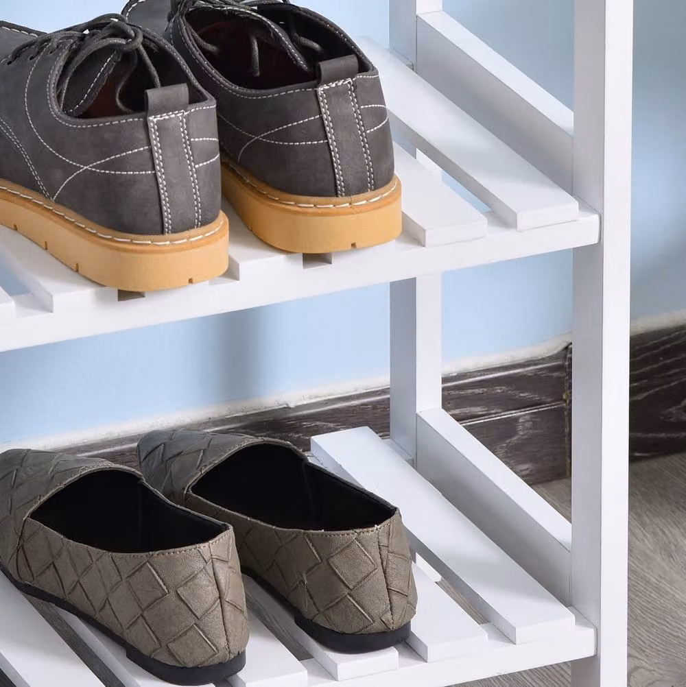 STILVORA 3 Tier Freestanding Shoe Rack with Slatted Shelves in White – 5