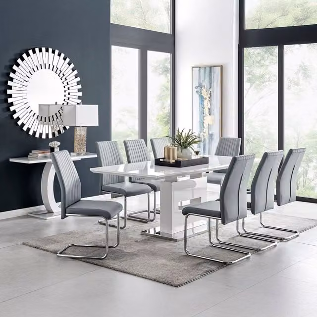 FurnitureboxUK Arezzo Large Extending Dining Table and 8 Lorenzo Chairs in Grey