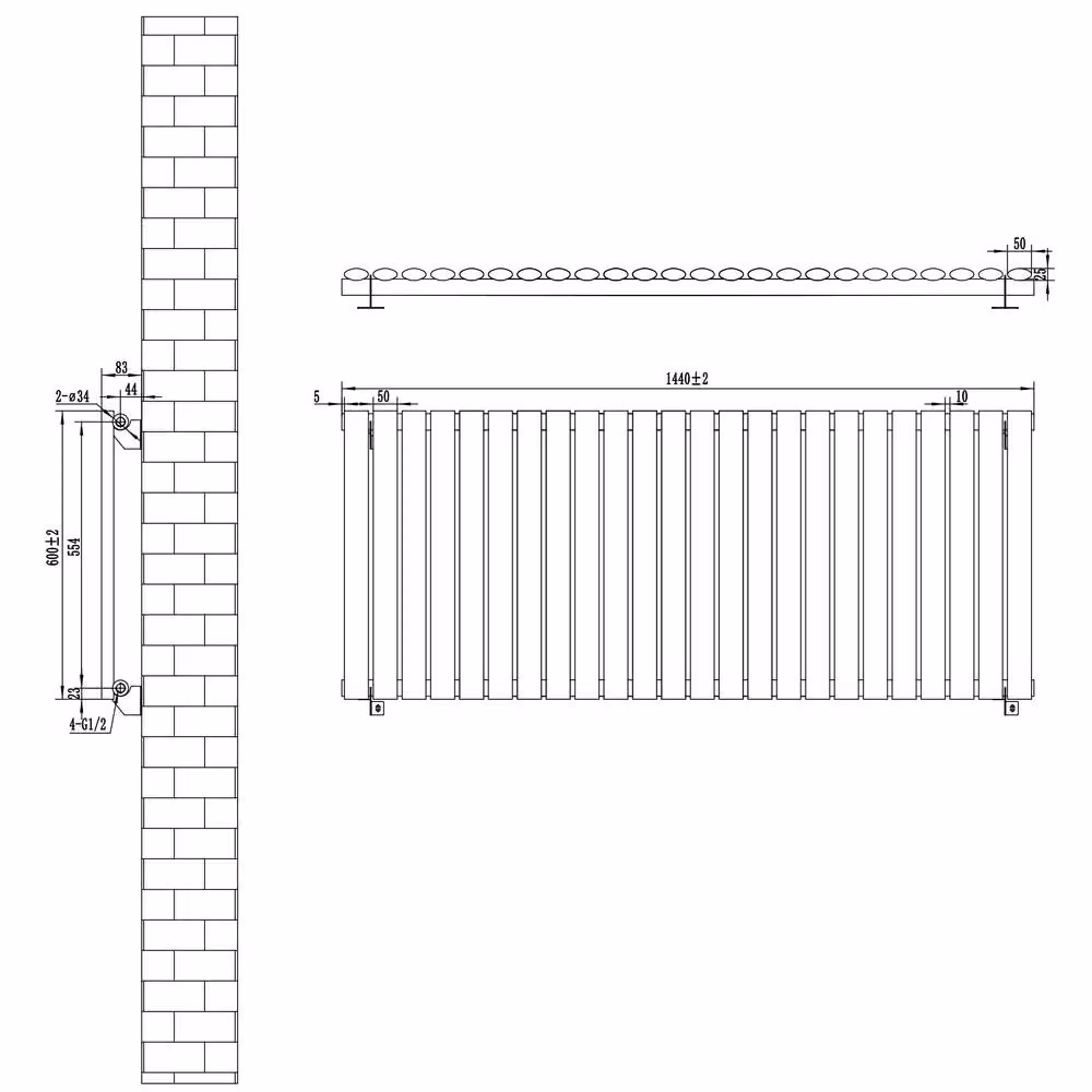 Monstershop Oval Single Column Steel Radiator in Black, H 144 cm x W 60 cm – 5