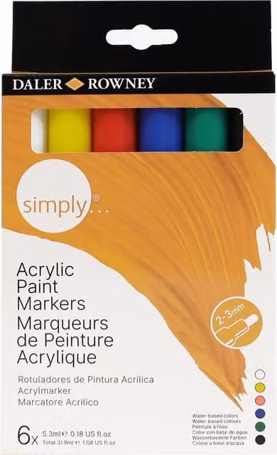 Daler-Rowney Simply Acrylic Marker Set, 6 Piece, Multicolour