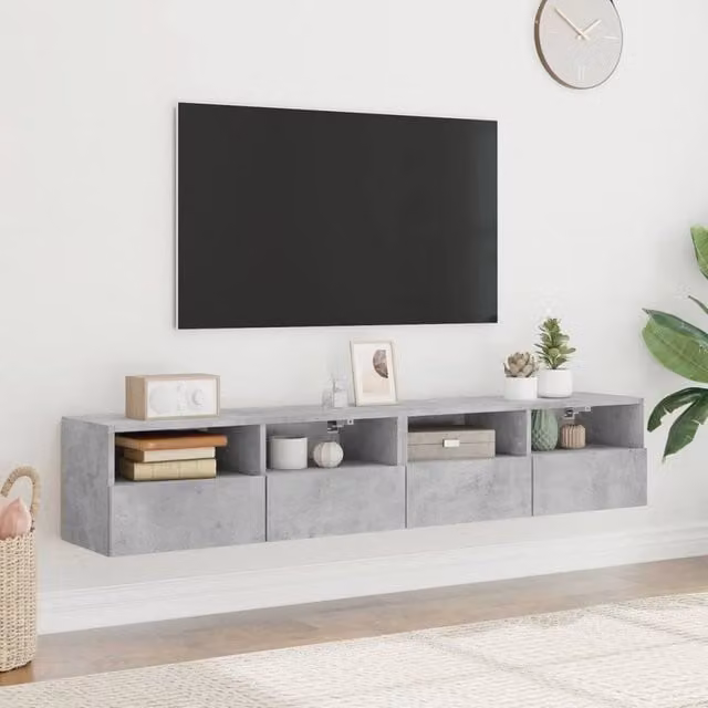 Berkfield Home Set of 2 Modern TV Wall Cabinets in Concrete Grey, W/D/H: 80 x 30 x 30 cm – 1