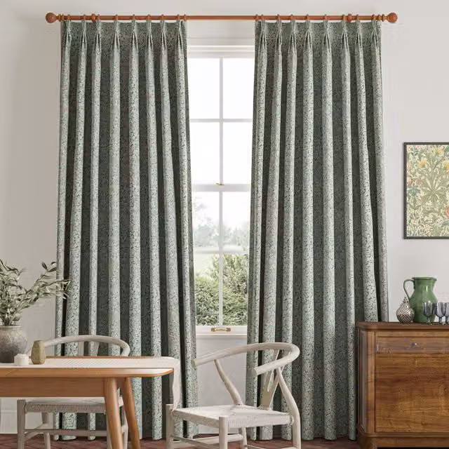 William Morris Bird And Anemone Made To Measure Blackout Curtains in Eucalyptus Green and Blue Floral Design