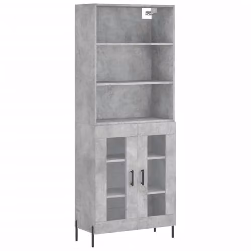 vidaXL Industrial Highboard in Concrete Grey with Glass Doors and Internal Shelves, W/D/H: 69.5 x 34.0 x 180.0 cm