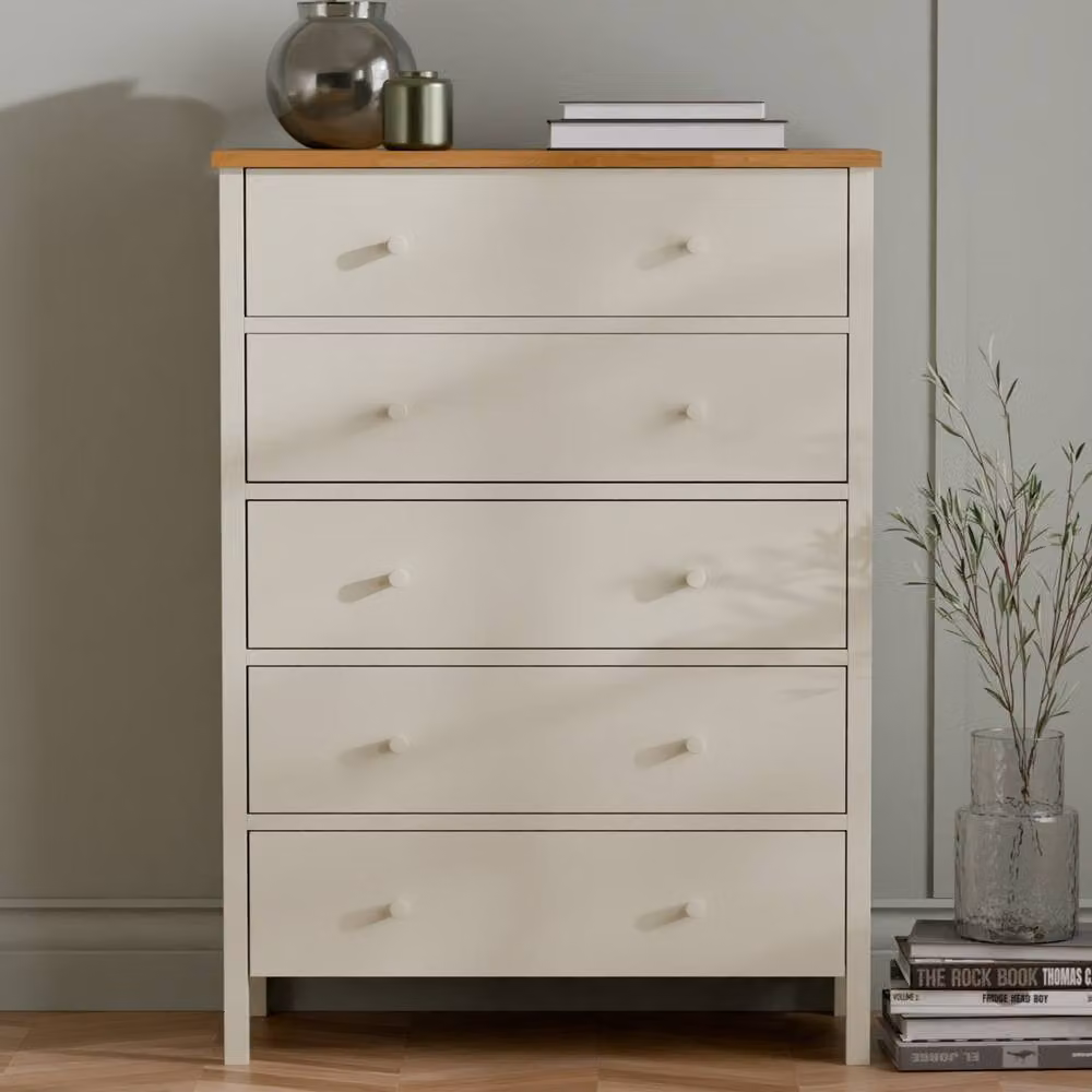 Cheshire Premium Ridgeway 5 Drawer Wide Chest in Ivory and Oak – 2
