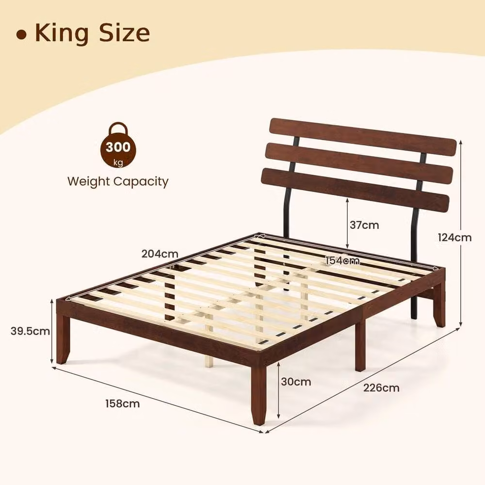 SPETLEK King Size Solid Wood Platform Bed Frame in Brown Walnut, W: 180 cm x D: 200 cm – 2