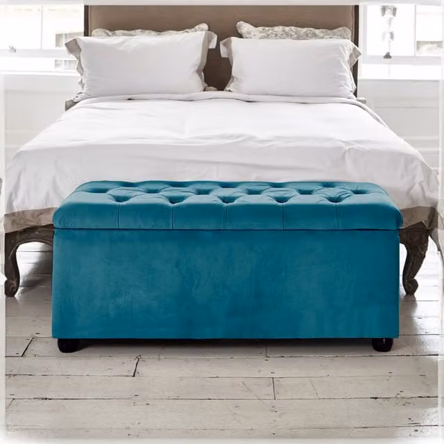 Paradise Furniture UK Chesterfield Ottoman Tufted Box in Petrol Blue Velvet