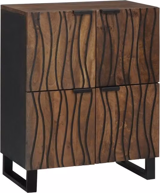 Berkfield Rustic Mango Wood and Metal Home Media Storage Cabinet, Brown, W: 60 cm, D: 33.5 cm, H: 75 cm