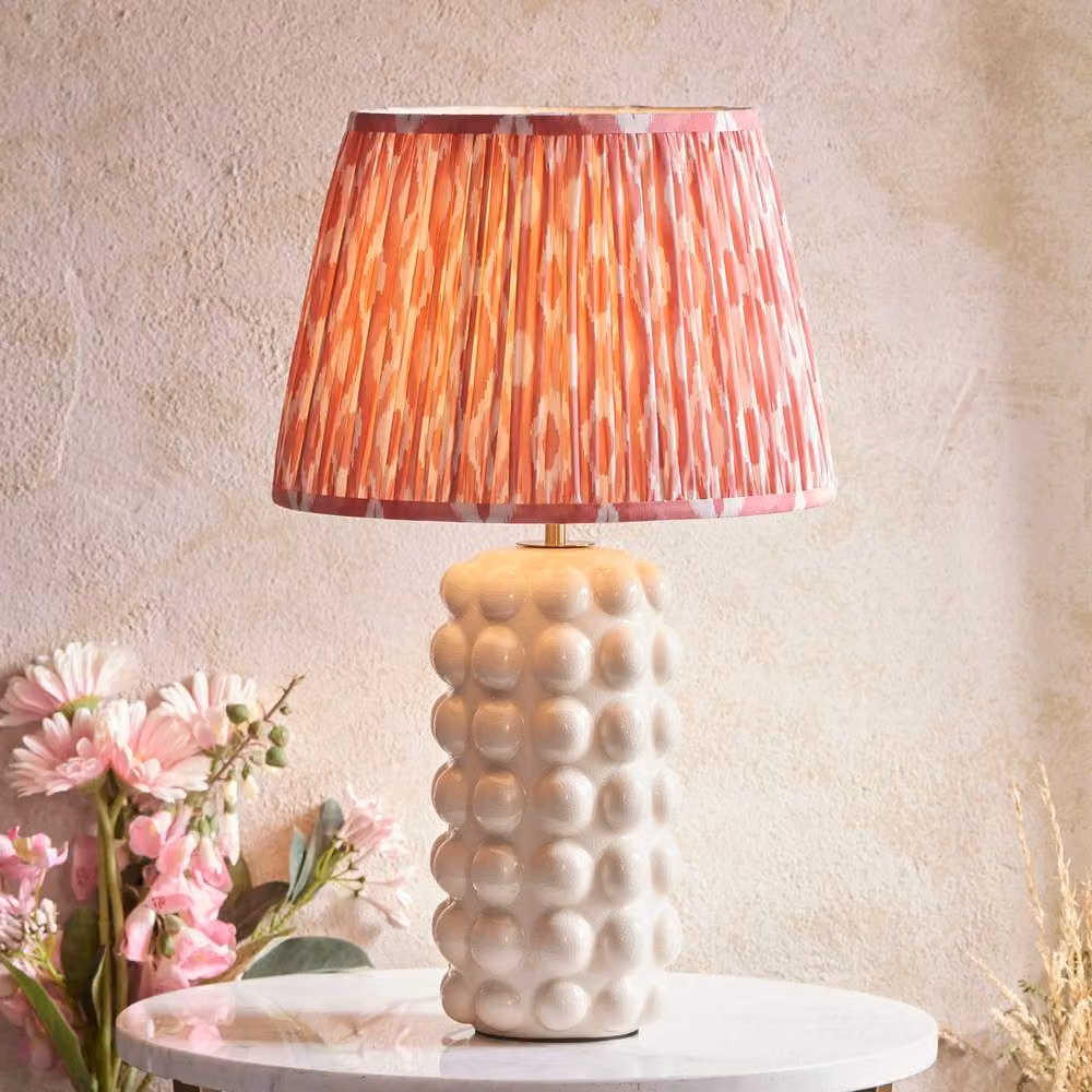 Netlighting Bobble White Table Lamp with Pink Fabric Ikat Shade, Height: 35 cm, B22 – 2
