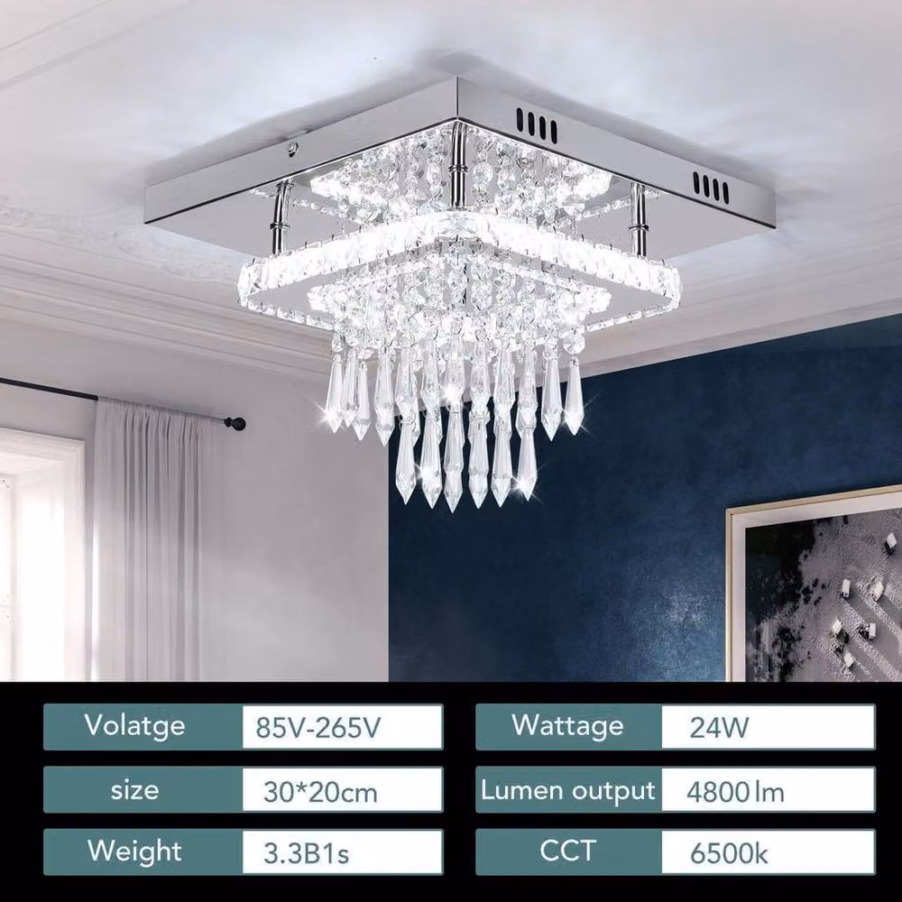 SPETLEK Square Crystal LED Ceiling Light in Clear and Silver – 2