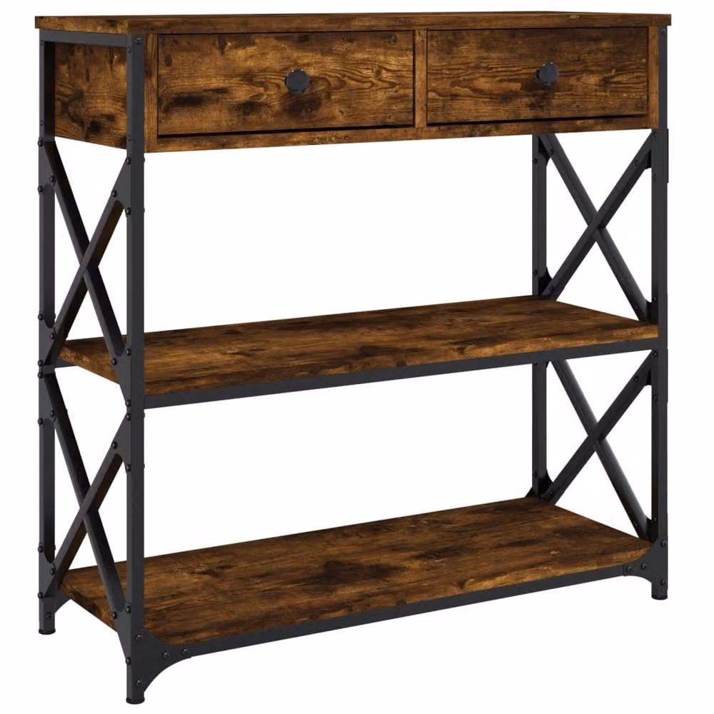 Berkfield Home Decorative Console Table in Smoked Oak and Brown, W/D/H: 75 x 28 x 75 cm – 3
