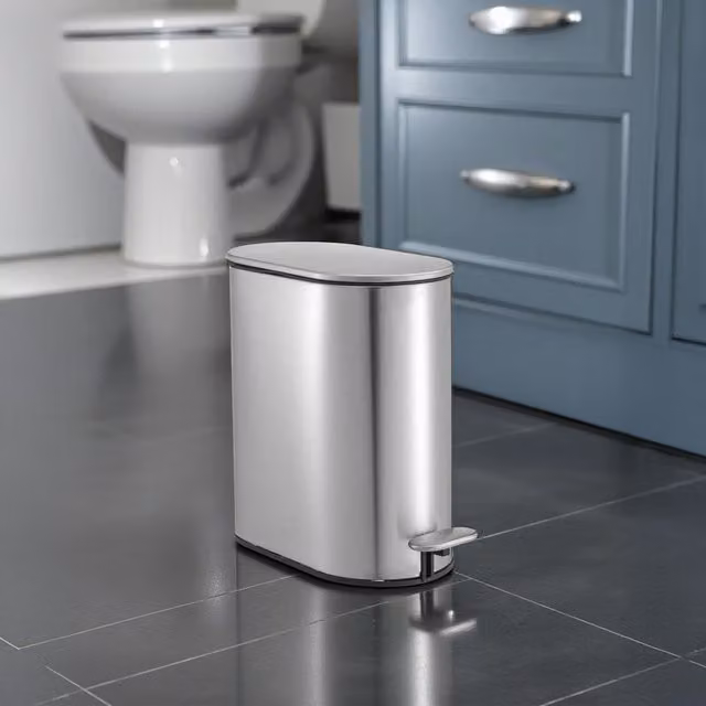 Showerdrape Fortuna 5L Soft Close Stainless Steel Bathroom Pedal Bin in White and Silver