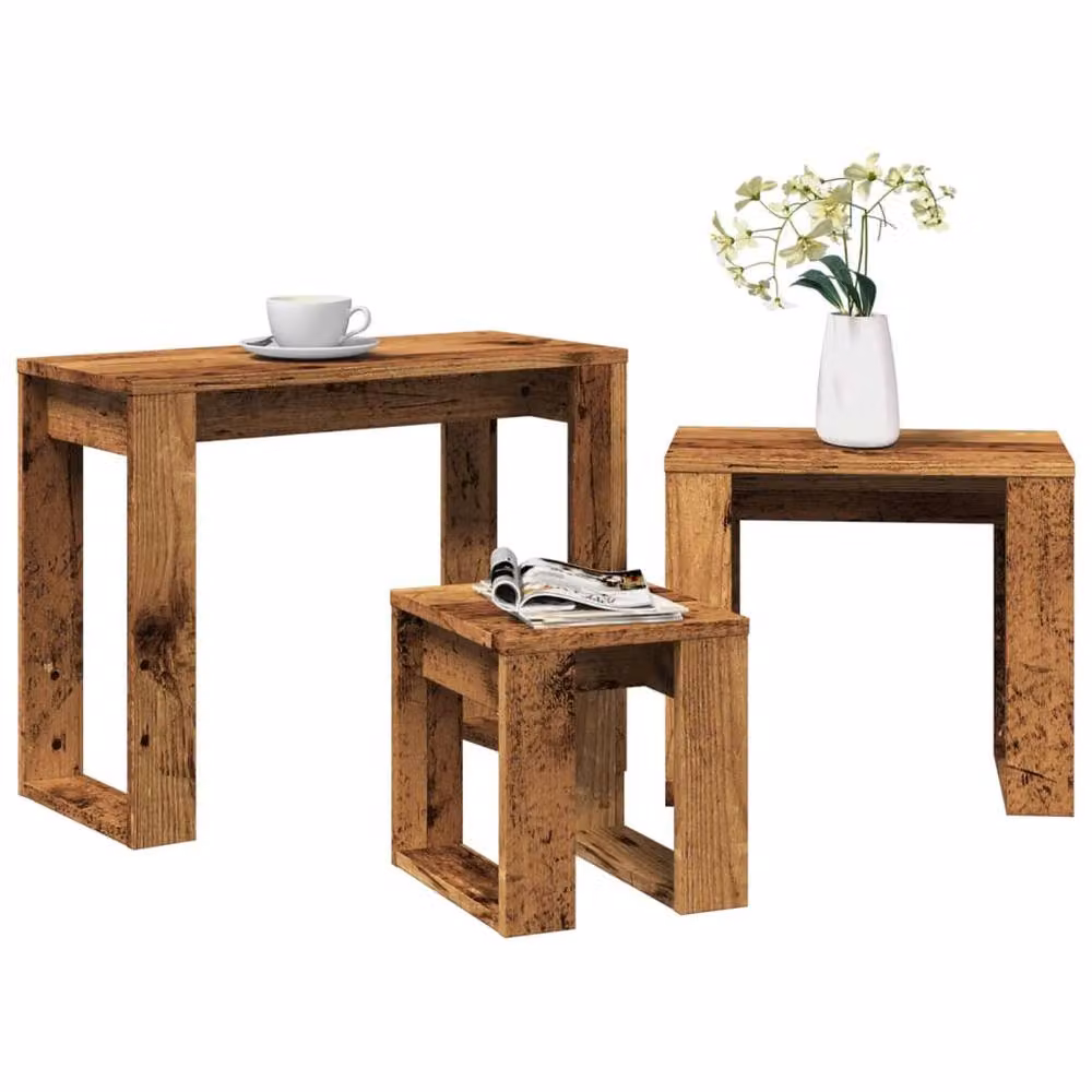 Berkfield Home Nest of 3 Tables in Brown Old Wood Engineered Wood – 2