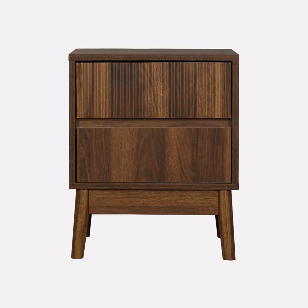 sweeek Grooved Bedside Table in Dark Brown Wood Effect – 2