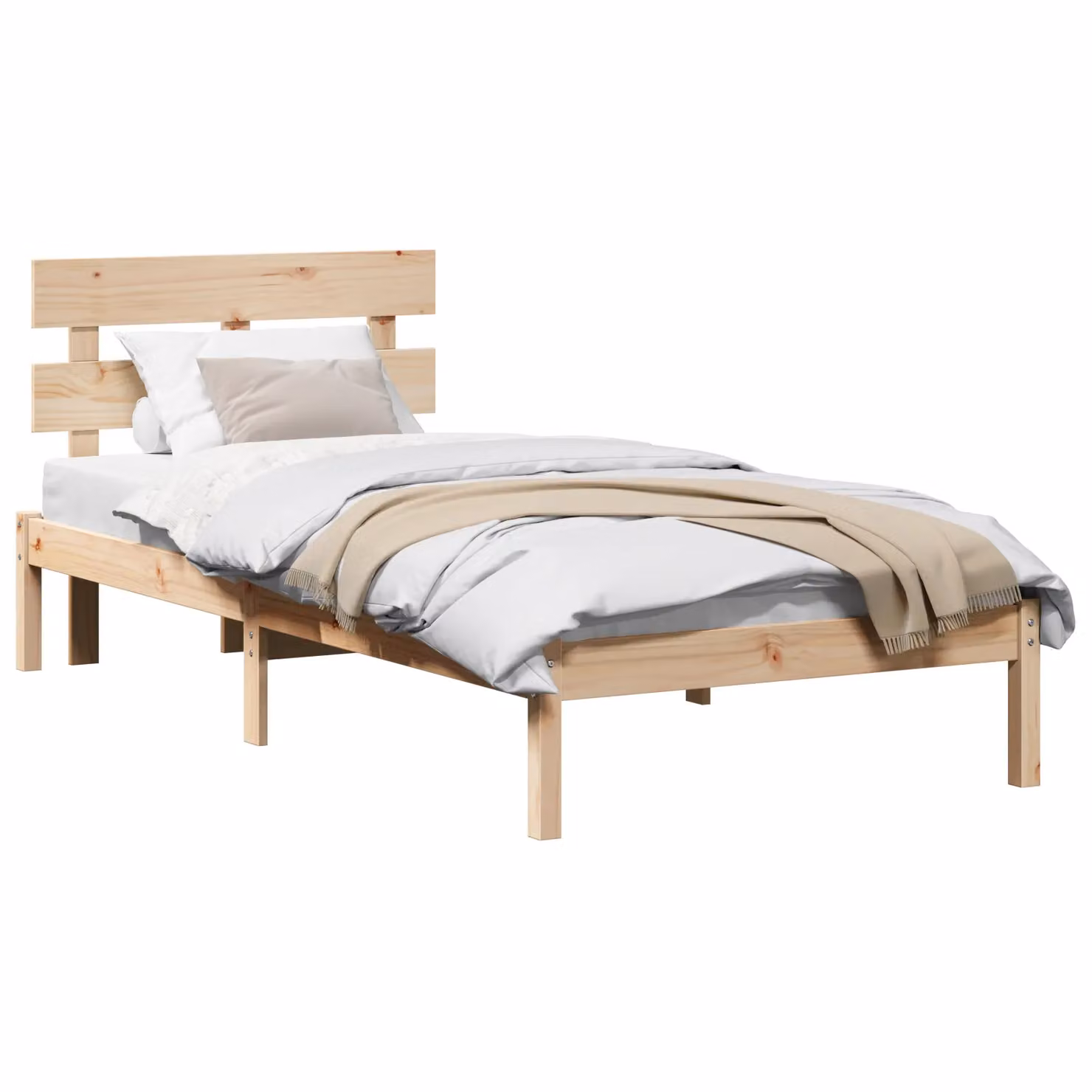Berkfield Home Solid Wood Pine Bed Frame with Headboard, Brown, W: 90 cm, L: 200 cm – 2