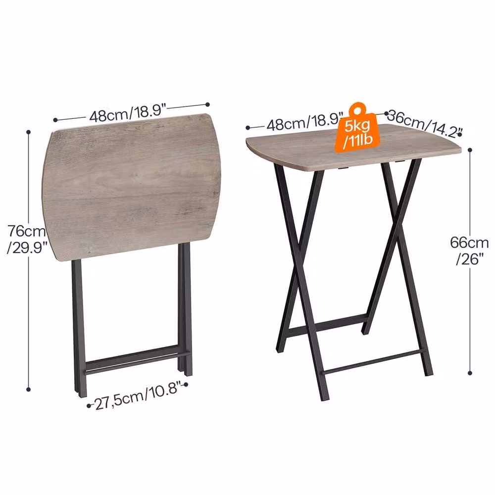 FLAVORA Grey Folding TV Snack Tray Side Bedside Table, W/D/H: 48 x 36 x 66 cm – 2