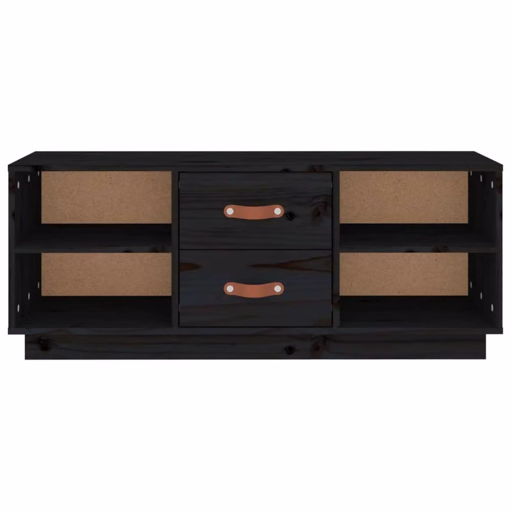 Berkfield Home Black Rustic Solid Wood Pine TV Cabinet W: 100 cm, D: 34 cm, H: 40 cm – 4