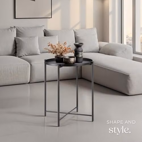 tectake Round Side Table in Black Minimalist Design with Height-Adjustable Feet, W/D/H: 45.5 x 45.5 x 53 cm – 2