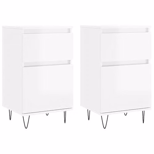 vidaXL Set of 2 Modern High Gloss White Sideboards in Engineered Wood W/D/H: 40 x 35 x 70 cm