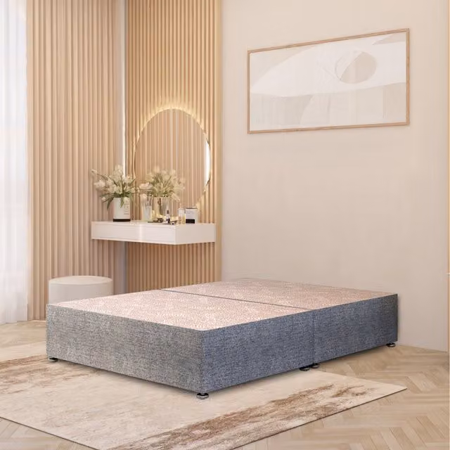 Somnior Beds Ltd Grey Silver Upholstered Divan Bed Base with Drawers W/D/H: 180 x 200 cm