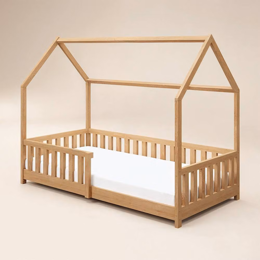 Flair Explorer Single Wooden Playhouse Floor Bed with Rails in Brown, W/D/H: 90 x 190 x 151 cm – 2