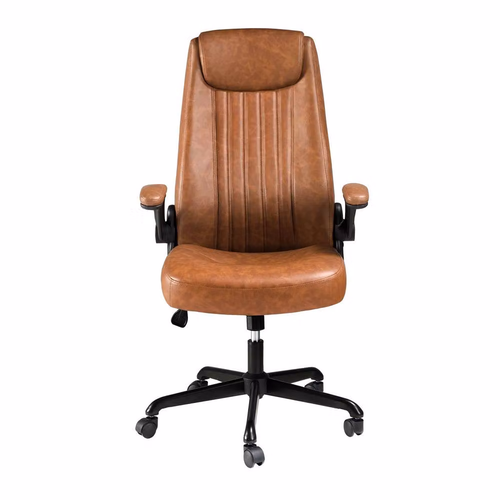 Angel Cerda Brown Synthetic Leatherette Swivel Task Office Chair with Headrest and Armrests – 2