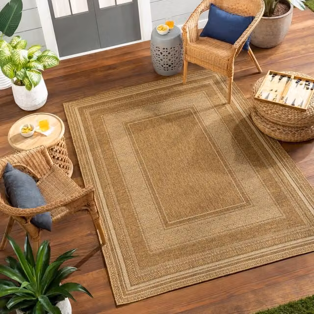 Livabliss Pismo Beach Modern Brown Geometric Jute-Look Indoor and Outdoor Rug W: 160 cm, D: 215 cm