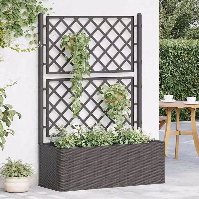 Berkfield Home Garden Raised Bed with Trellis and Self-Watering System, Anthracite and Black, W/D/H: 142 x 90 x 43 cm – 1