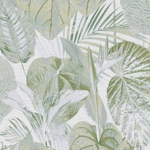 A.S. Création Famous Garden Tropical Leaves Textured Vinyl Wallpaper in Green