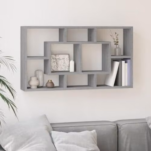 vidaXL Wall Mounted Display Shelf with 8 Compartments in Grey Sonoma – 2