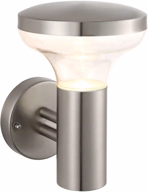 Loops IP44 Outdoor Wall Light in Silver Stainless Steel with Transparent Shade, 3.5W Cool White LED
