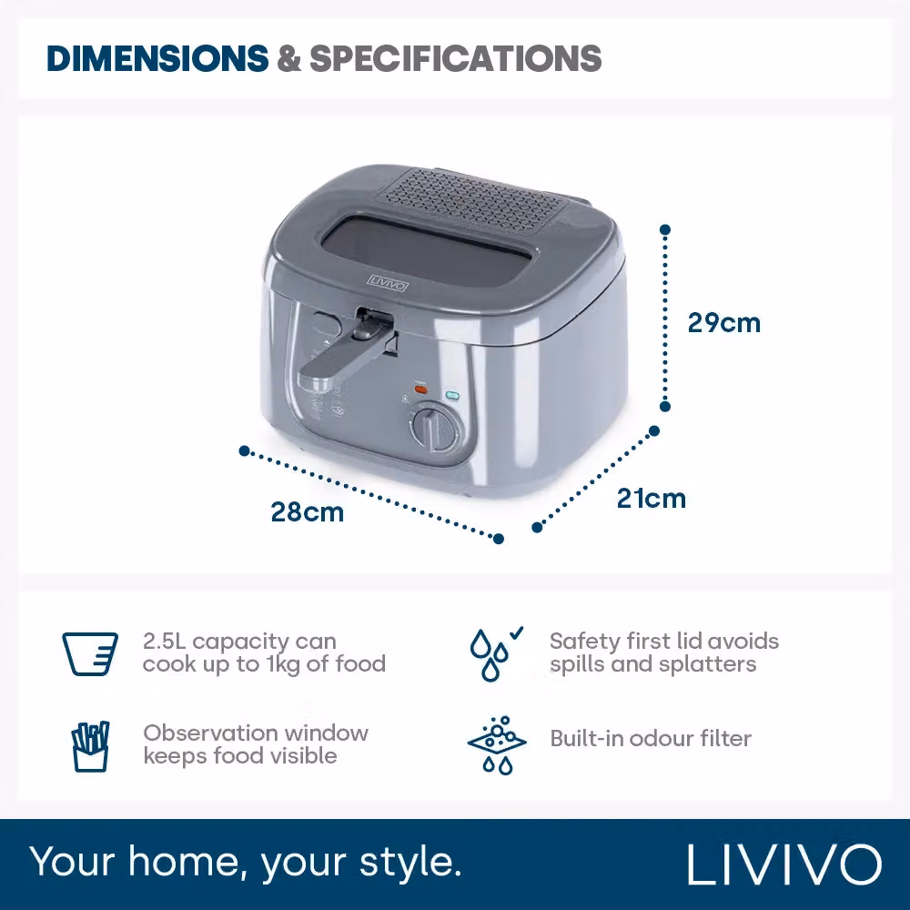 LIVIVO Electric Deep Fat Fryer, 2.5 l, White and Grey – 9