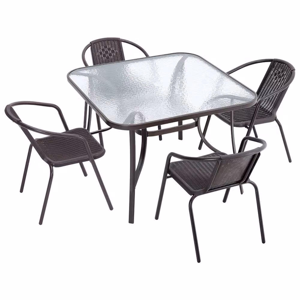 Living and Home Baldwin 4 Seater Dining Set in Brown with Glass, Rattan and Steel – 3