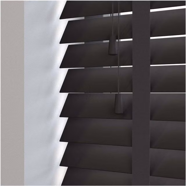 NewEdgeBlinds 50mm Real Wood Venetian Blind with Tapes, Black, W: 230 cm, H: 120 cm