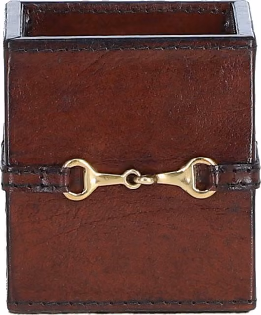 Ashwood Brown Leather and Metal Pen Pot for Professionals