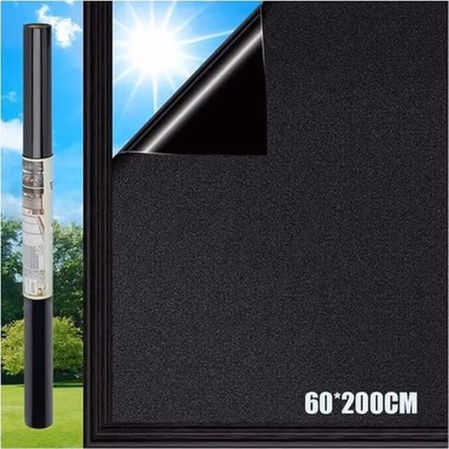 NESTLUNE Blackout Window Film in Black for Privacy and 100% Light Blocking, Self-Adhesive, W: 100 cm, H: 15 cm – 1