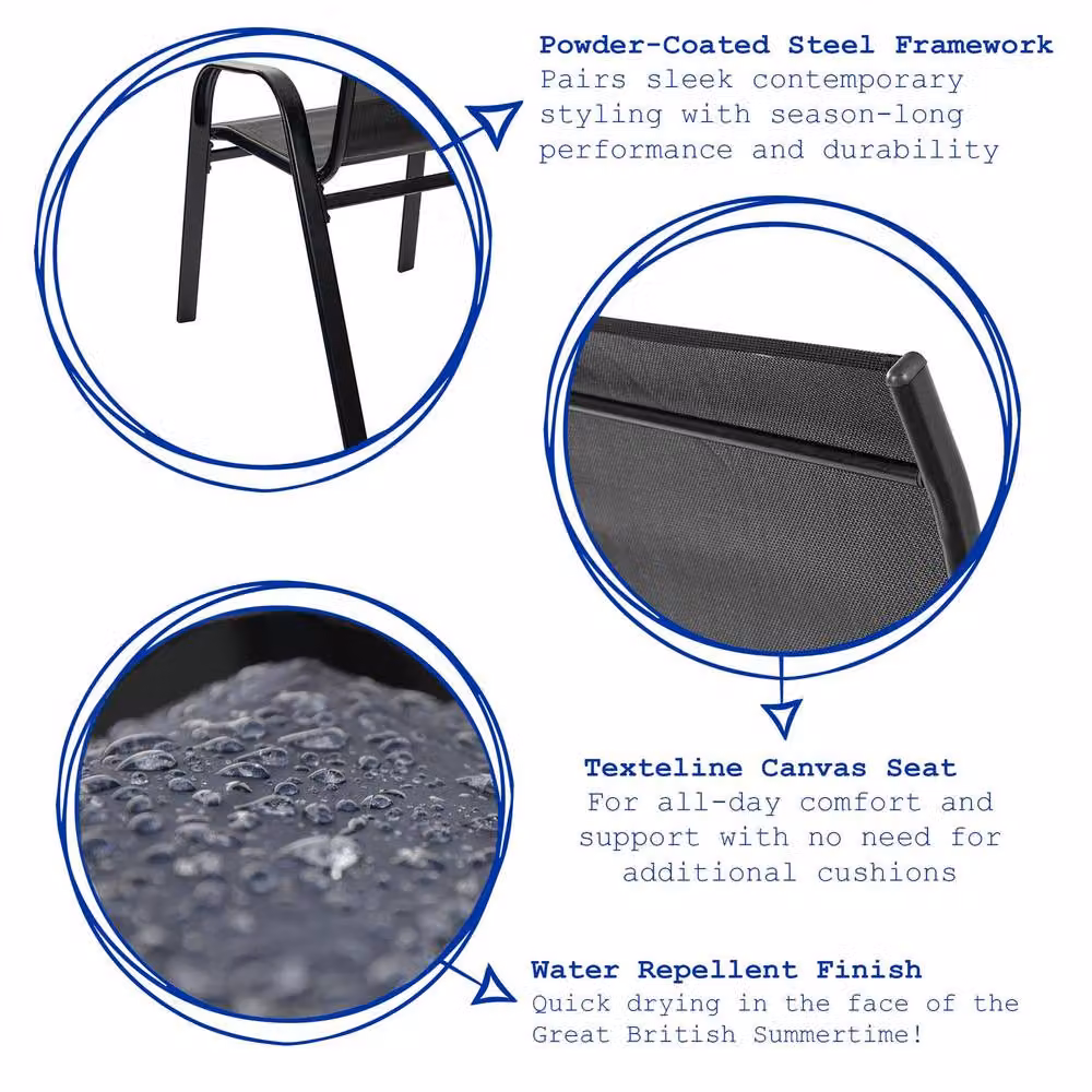 Harbour Housewares Pack of 4 Texteline Canvas Garden Chairs in Black – 2