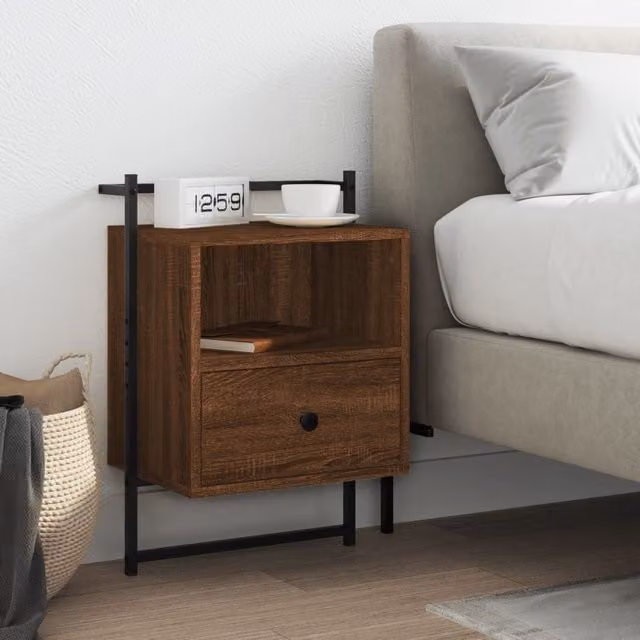 Berkfield Home Wall-mounted Bedside Cabinet in Brown Oak, W/D/H: 40 x 30 x 61 cm – 1