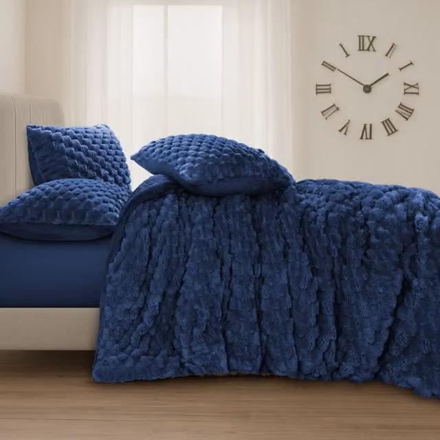 VELOSSO Reversible Blue Fleece Thermal Duvet Cover Set, Single, W/D/H: 90 x 200 cm