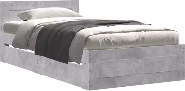 Berkfield Home Small Single Bed Frame with Headboard in Concrete Grey, W/D/H: 75 x 190 x 69 cm