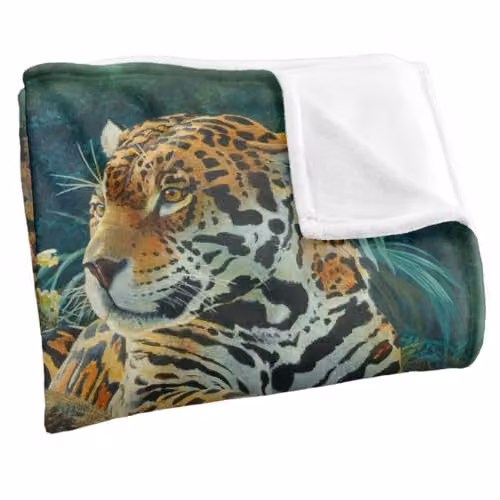 JQ Licensing Jungle Cats Leopards Silky Touch Super Soft Fleece Throw Blanket, White, W: 152 cm, D: 127 cm – 2