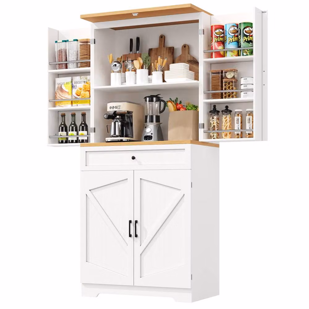 Rolipo Tall White Kitchen Sideboard Storage Cabinet with Hinged Doors – 2