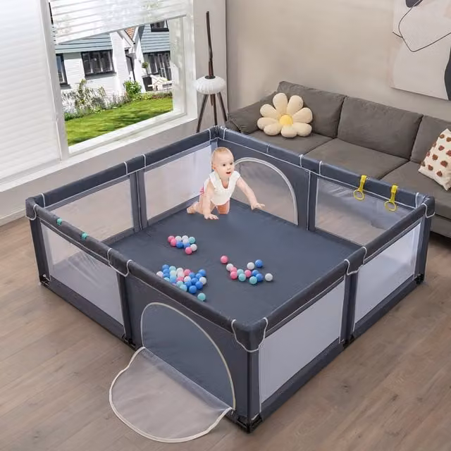 Costway Portable Rectangular Baby Playpen and Infant Activity Center in Grey