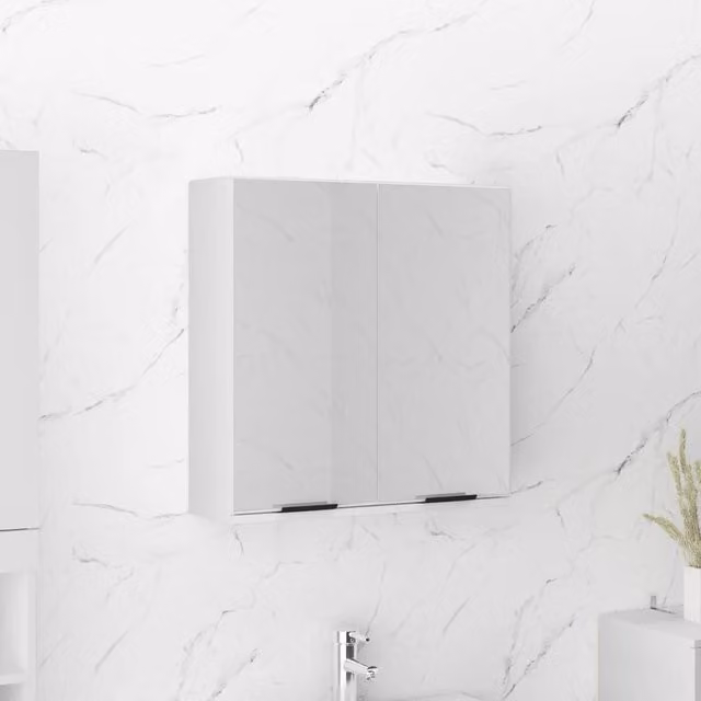 Berkfield Home White Modern Bathroom Mirror Cabinet with Hinged Doors, W/D/H: 64 x 20 x 67 cm