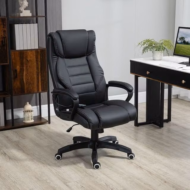 Vinsetto Black Synthetic Leather Executive Office Chair with 6-Point Vibration Massage and Headrest