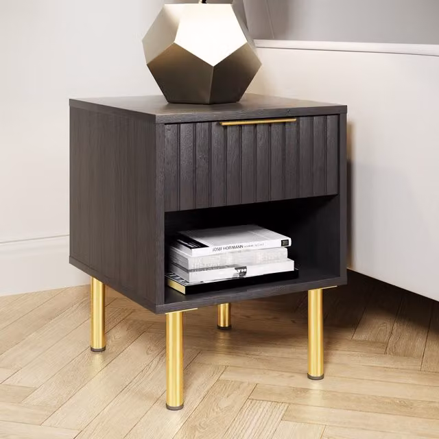 GFW Nervata Modern Square Wood Lamp Table in Black and Gold