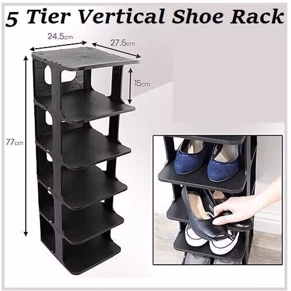 PAWNORA 5 Tier Vertical Freestanding Shoe Rack Stand in Black – 2