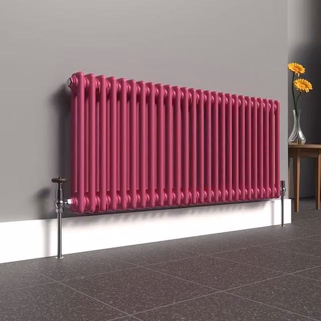 Lux Heat Horizontal 2 Column Steel Radiator in Pink, W: 119 cm, H: 50 cm