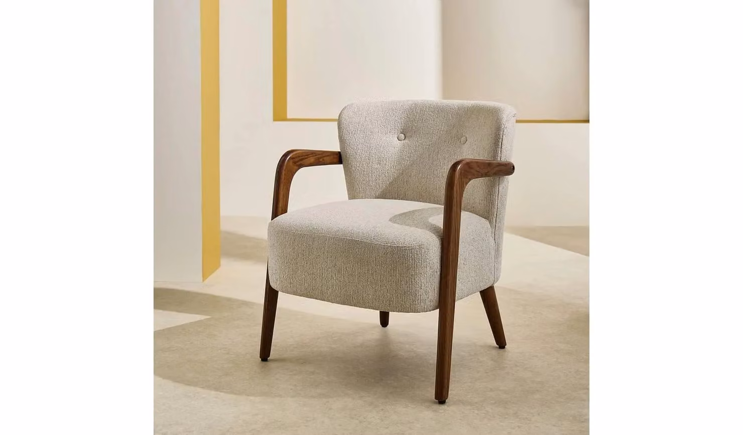 Cheap Furniture Warehouse Yanni II Mid-Century Tub Accent Chair in Beige Woven Fabric